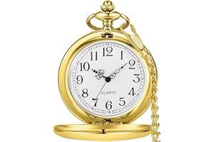 Tiong Montre de Poche à Quartz Lisse Vintage avec chaîne Courte pour Homme et Femme Le Jour de l'anniversaire la fête des pères de Noël