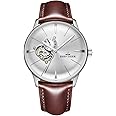REEF TIGER Mens Casual Watches Convex Lens Tourbillon Watch Leather Strap Steel Watches RGA8239