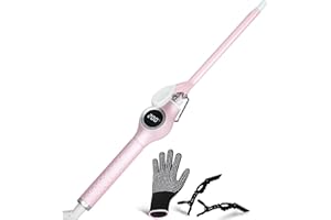 ‎TAILIQI 9mm Mini Lockenstab - Professional LCD-Display Lockenwickler 140-200℃, Keramischer Lockenstab 30s Schnelles Aufheizen Temperatur Einstellbar, mit Hitzebeständigem Handschuh und Haarspangen
