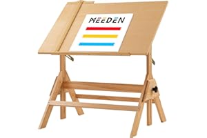 ‎MEEDEN MEEDEN Zeichentisch aus Massivholz - 90 x 60 cm Künstler-Zeichnisch - Schreibtisch Studio-Tisch - Kunsthandwerkstisch mit höhenverstellbarer Arbeitsplatte für Kunstwerke, Grafikdesign, Lesen, Malen