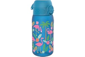 Ion8 Gourde Enfant, 350ml, Anti-Fuite, Facile à Ouvrir, Verrouillage Sécurisé, Lavable en Lave-Vaisselle, Sans BPA, Poignée de Transport, Facile à Nettoyer, Carbone Neutre, Flamants Roses