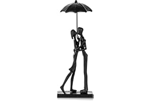 Sziqiqi Żelazna rzeźba dla żony na 6. rocznicę ślubu: czarna metalowa figurka całującej się pary pod parasolem, mężczyzna i kobieta, kominek, półkę z książkami, do wejścia i pokoju telewizyjnego