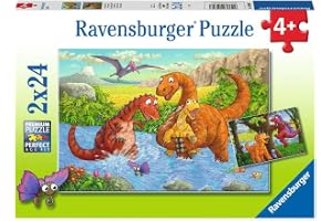 Ravensburger 05030-2x24 bitar Barnpussel från 4 år - perfekt ålderspassning - Dinosaurier leker - en rolig aktivitet för familjen och barnen