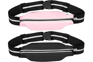 SHOWANER 2 Pack Running Belt for Phone, Slim Waterproof Running Belt for Women and Men with Headphone Port, Reflective Running Bag Waist Belt, Running Fanny Pack for Running and Outdoor Sports (Black+Pink)