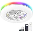 CHANFOK Neo Ceiling Fan with Light- 22 in Smart Low Profile Ceiling Fans with Alexa/Google Assistant/App Control 6 Speed Color Changing Ceiling Fan LED-RGB Back Ambient Light