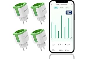 Prise Connectée, GreenSun 16A Prise WiFi Compatible avec Alexa, Google Home, Lot de 4 Prises Programmables avec Mesure de Consommation d'Énergie, Commande Vocale et Contrôle à Distance