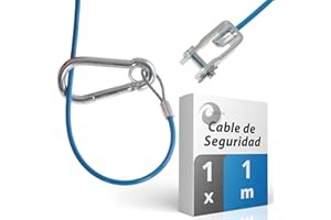 valonic cable de seguridad, 1m, para remolques y caravanas, azul, con mosquetón, 250 kg de carga de rotura, cable de seguridad con cabeza de horquilla (grillete)