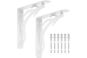 KEBITEDAMAI 2 Pcs White Shelf Brackets Heavy Duty, Wall Mounted Decorative Metal Floating Triangle Shelf Brackets for Shelving, Right Angle Support Bracket(White, 8 Inch, Antlers Style)