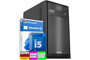 GMR Multimedia PC mit Intel Core i5 - Schneller Rechner + Computer für Büro & Home Office | 16GB RAM | 512GB SSD | DVD+RW | USB3.0 | Windows 11 Pro | 3 Jahre Garantie