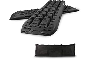 Easy4straps 2Pc Heavy Duty 10t Off Road Traction Grip Winter Mats Boards 4x4 Escape Recovery Track Tire Ladder Sand/Mud/Snow for Car AUV Emergency (Black-Large)