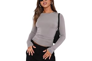 KUKEYIEE Top de Camiseta Corta de Manga Larga básica de Manga Larga para Mujer Y2K Tops TikTok Crop Top Club Party E-Girls Streetwear