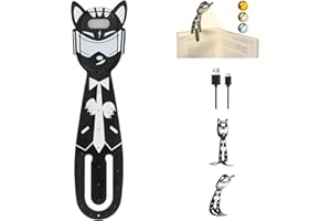 MILA&LOUIS Lampe de Lecture Livre Rechargeable au Lit Mini Liseuse Lumiere LED pour Lire Nuit avec Pince Petite Lumière Gradation USB de Chevet Sans Fil Cute Marque Page (Chat)