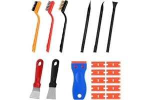 GRIPITI Plastic Scraper Tool Non Scratch 19 Pcs, Cleaning Scraper with 10 Spare Replacement 2 Pcs Oven Scraper 3 Pcs Small Wire Brush 3 Pcs Scraper Pens for Removing Sticker Labels Paint Stain Rust