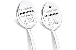 DIKARIYA Regalo Festa della Mamma per Mamma, Regalo per Mamma Compleanno, Cucchiaini da Caffè con Incisione Miglior Mamma del Mondo, Personalizzato Regali Festa della Mamma Originali per Mamma Nonna