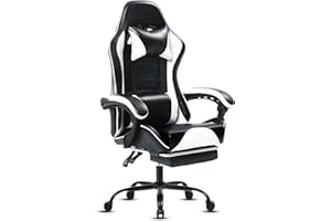 Fruyyzl Sillas Gaming con Reposapies, Silla Gamer Adulto con Respaldo Lumbar, Silla Escritorio Gaming Ajustable en Altura, Silla Ordenador en Piel Sintética (Gama Media, Blanco)
