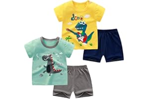 NautySaurs Kleinkind Jungen Kurzarm T-Shirts und Shorts Set Dinosaurier Tee Shirts Kurz Pyjama für Alter 1-6 Jahre