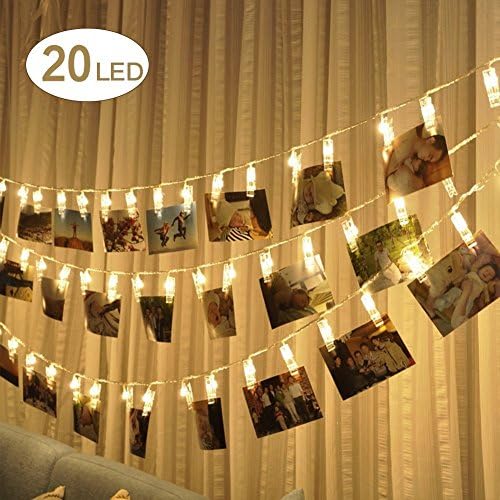 LED Photo Clip String Lights,20LED Photo Clips Battery Powered 3M Photo Window Hanging Peg Fairy String Light for Hanging Picture,Notes, Paintings Card,Home Decoration,Wedding Party, Warm White