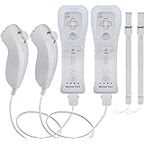 2 Sets Remote Controller for Wii, TechKen Replacement Remote Built-in Motion Sensor Plus Controller and Nunchuck(2 White)
