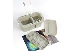 TIAMARAEON Paint Brush Washer Pot Multifunctional Paint Brush Cleaner Pot Plastic Artist Paint Brush Washing Bucket with Lid Palette and 16 Hole Brush Holder for Oil Acrylic Watercolors Painting Gray(Grey)