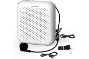 NORWII S358 Tragbarer 2000mAh Wiederaufladbarer Sprachverstärker mit Kabelgebundenem Mikrofon, Headset und Bund, Persönliches Mikrofon und Lautsprecher für Lehrer, Tourführer usw (Weiß)