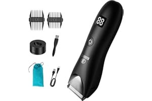FAVRISON Rasoio Elettrico Corpo Uomo, Rasoio Parti Intime Uomo con Lama in Ceramica, Depilatore Intimo Corpo Uomo Donna Body Groomer Tagliacapelli con Display LCD e Dock di Ricarica, IPX7 Impermeabile