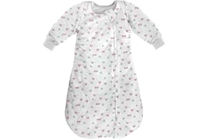 MOXTOYU Baby Sleeping Bag, 100% Cotton 2.5 Tog Baby Sleep Bag, Detachable Sleeves and 2-way Zipper Swaddle Blanket, Baby Blanket as Baby Gift, Newborn Baby Essentials, Newborns 12-18M, Pink Love