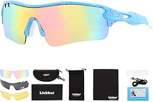 Liekkas Polarised Sports Sunglasses For Men Women with 3 Interchangeable Lenses for Running Cricket Mountain Bike Cycling Glasses