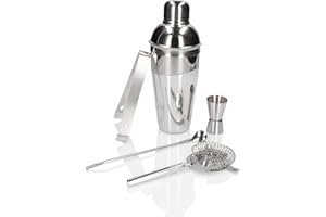 Whiskey Rocks Cocktail Shaker Set, Cocktail & Bar Accessories, Paris Shaker 500 ml, Bartender Set, Bar Set, Cocktail Measuring Cup, Bar Spoon, Polished Steel, Silver