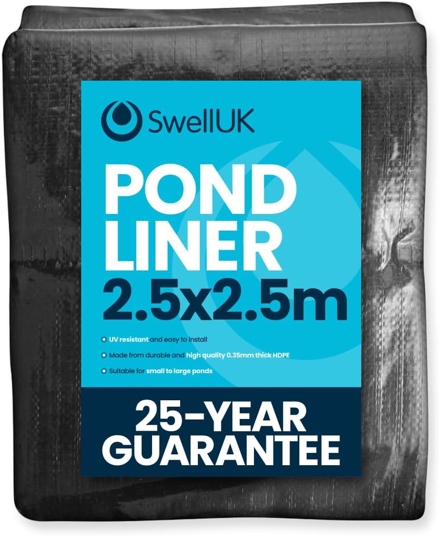 Swell UK 2.5m x 2.5m Pond Liner | 25 Year Guarantee | HDPE | UV Resistant | Garden Fish Ponds