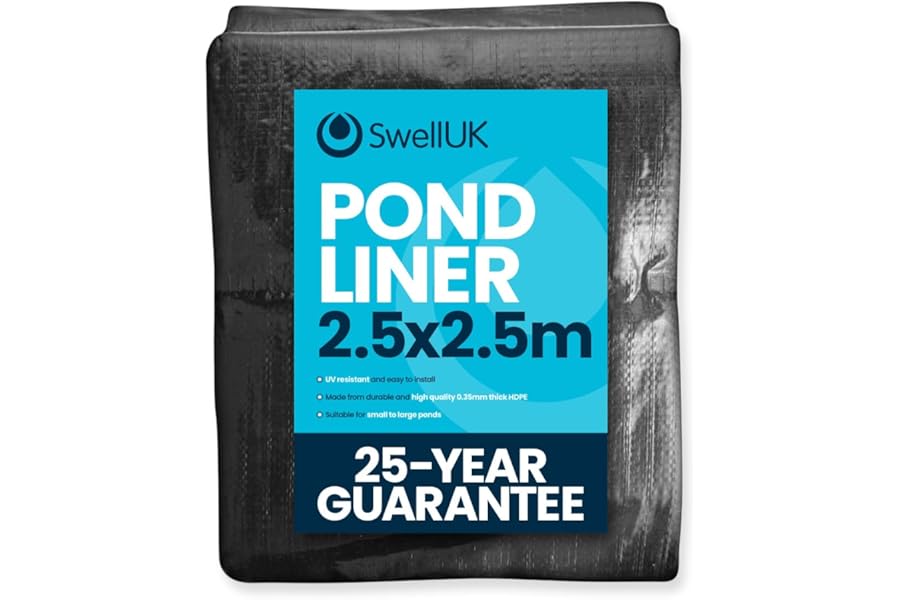 Swell UK 2.5m x 2.5m Pond Liner | 25 Year Guarantee | HDPE | UV Resistant | Garden Fish Ponds