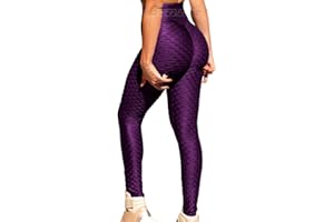RIOJOY Women Anti Cellulite Gym Waffle Leggings, High Waist Yoga Pants Bubble Textured, Scrunch/Ruched Butt Lift Running Tights