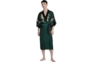 Bon amixyl Peignoir Unisexe Kimono Japonais Chinois Dragon Pyjama Cardigan Kimonos Robe de Chambre en Satin Peignoir