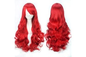 COLORFUL PANDA Colorfulpanda lange gewellte cosplay Rot perücke für frauen volles haar mit pony lange lockige synthetische perücke für mädchen anime Cosplay Halloween kostüm party Perücke,80cm