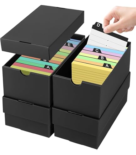 LdawyDE Systeemkaartenbox, DIN A8 met afneembare scheidingsplanken, 24 x 10 x 7 cm, indexkaartenbox A8 met deksel voor maximaal 600 kaarten, voor leerkaarten, visitekaartjes, notities, kaarten (oranje