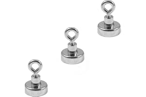 Magnetastico® | 3 pezzi magneti con occhiello in neodimio N35 20 mm Ø | Forza di tenuta 9.0 kg | 3 pezzi magneti in neodimio molto potenti con base e eyebolt, zincato