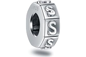 GLOWDAS Initial A-Z Letter Spacer Charms, Antique 925 Sterling Silver 26 Alphabet Rubber Stopper Beads, fits European DIY Bracelet, Personalized Gifts for Mothers Day/Birthday/Christmas