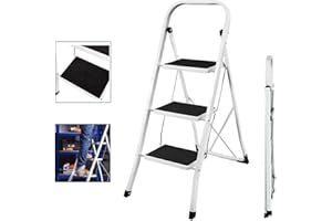 HUINI Escabeau pliable 3 marches - Escabeau pliant - Escabeau pliant - Escabeau pliant - Jusqu'à 150 kg