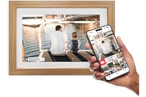Inov8 Framing Smart WiFi 10.1 Inch High Res 32GB Touch Screen Digital Picture Frame + Frameo. Send & Share 100’s Photos/Videos via iOS & Android Devices from any location. White w/Light Oak Frame.