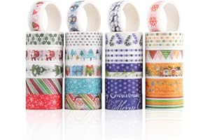 BESTZY Navidad Cintas Adhesivas, 24 Rollos de Cinta Adhesiva Decorativa Washi Decoraciones Navideñas para Manualidades, Regalos, álbumes de Recortes, Diseños Navideños Variados