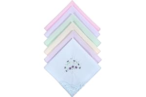 Ymapinc 6PCS Ladies Cotton Handkerchiefs, Vintage Floral Embroidered Handkerchiefs for Women, Butterfly Lace Hanky, 100% Cotton, 11x11 Inches (White, Pink, Yellow, Green, Blue, Purple)