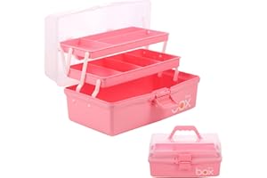 AMZPDD Organizzatore Portatile, Pieghevole, Trasparente, A 3 Strati In Plastica Per Il Cucito, Cassetta Degli Attrezzi, Organizzatore Di Materiali Per L'artigianato, Kit Di Pronto Soccorso(Rosa)