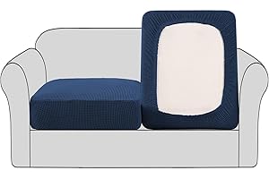 BellaHills Stretch Sofa Seat Cushion Cover Sofa Couch Cushion Furniture Protector Sofa Slipcover with Elastic Bottom Spandex Jacquard Fabric Small Checks(2 Pieces, Navy)