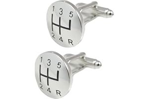 COLLAR AND CUFFS LONDON - Boutons de Manchette avec Boite-Cadeau - Grand Qualité - Levier de Vitesse - Conception Ingénieuse - Laiton - Parfait pour Les Amateurs De Voitures - Couleur Argent - Rond
