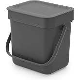 Brabantia Sort &amp; Go gıda &ccedil;&ouml;p kutusu (3 l/gri), tezgah i&ccedil;in k&uuml;&ccedil;&uuml;k g&uuml;bre kabı, saplı ve &ccedil;ıkarılabilir kapaklı, kolay temizlenir