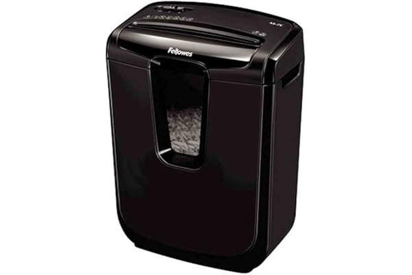 Fellowes Destructeur de Document M-7C, destructeur de Papier avec agrafes et Carte de crédit, Coupe croisée, Corbeille 14L, Capacité : 7 Feuilles, idéal pour la Maison, Noir, 4603101
