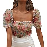 Minetom Women's Short Sleeve Shirt Blouse with Tops Floral Embroidery Lace Y2K Bustier Corset Navel Tank Tops Push Up Lace Pu
