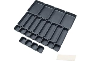 Nuts OT nuts Desk Drawer Organiser Tidy Dividers 24Pcs Makeup Dividers 3 Sizes Plastic Trays for Storage for Dresser Cosmetics Office Stationery Kitchen Utensil with 40 Non-slip Silicon Pads (Black)