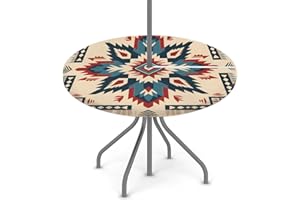 KNEMI Outdoor Round Tablecloth with Umbrella Hole, Luminous Mandala Patio Table Cover Fitted Tablecloth Waterproof Umbrella Table Cover for Party Picnic,Fit for 45"-56" Round Tables