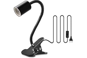 GOCBOBO Lampe à Pince E27 Douille Métal Lampe Clip à Col de Cygne Réglable sur 360° Clip-sur Base de Lampe pour la Lecture sur le Bureau Reptiles Éclairage des Plantes (Noir Sans Ampoules)
