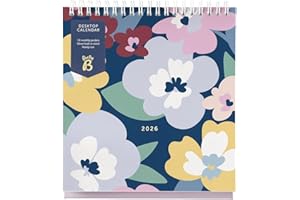 Busy B 2026 Desk Calendar – Jan to Dec, Floral 2026 Calendar with Built-in Stand & Flip-Top Binding -Desk Calendar for Office or Home - Year Planner with Pockets for Organised Planning